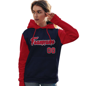 Custom Navy Red-White Raglan Sleeves Pullover Personalized Team Sweatshirt Hoodie