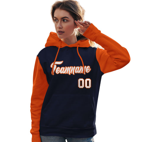 Custom Navy White-Orange Raglan Sleeves Pullover Personalized Team Sweatshirt Hoodie