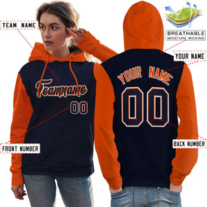 Custom Navy Orange-White Raglan Sleeves Pullover Personalized Team Sweatshirt Hoodie