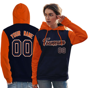 Custom Navy Orange-White Raglan Sleeves Pullover Personalized Team Sweatshirt Hoodie