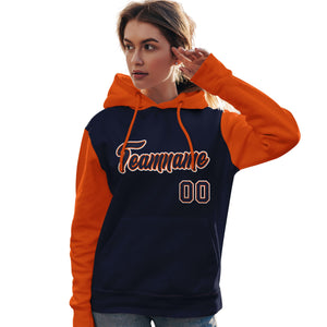 Custom Navy Orange-White Raglan Sleeves Pullover Personalized Team Sweatshirt Hoodie