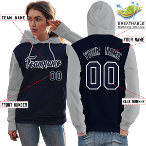 Custom Navy White-Gray Raglan Sleeves Pullover Personalized Team Sweatshirt Hoodie