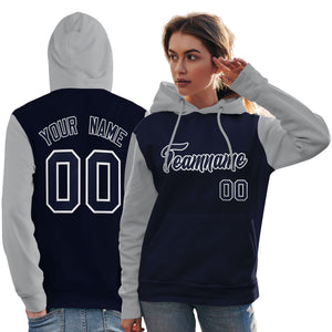 Custom Navy White-Gray Raglan Sleeves Pullover Personalized Team Sweatshirt Hoodie