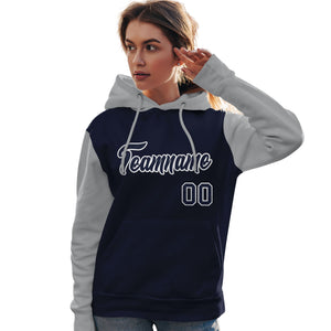 Custom Navy White-Gray Raglan Sleeves Pullover Personalized Team Sweatshirt Hoodie