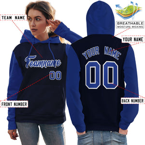 Custom Navy Royal-White Raglan Sleeves Pullover Personalized Team Sweatshirt Hoodie