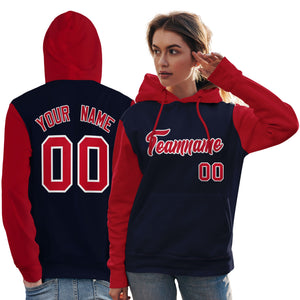 Custom Navy Red-White Raglan Sleeves Pullover Personalized Team Sweatshirt Hoodie