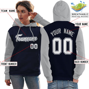 Custom Navy White-Gray Raglan Sleeves Pullover Personalized Team Sweatshirt Hoodie