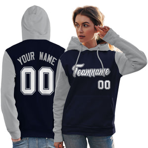 Custom Navy White-Gray Raglan Sleeves Pullover Personalized Team Sweatshirt Hoodie