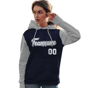 Custom Navy White-Gray Raglan Sleeves Pullover Personalized Team Sweatshirt Hoodie