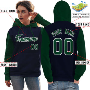 Custom Navy Green-White Raglan Sleeves Pullover Personalized Team Sweatshirt Hoodie