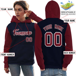 Custom Navy Crimson-White Raglan Sleeves Pullover Personalized Team Sweatshirt Hoodie