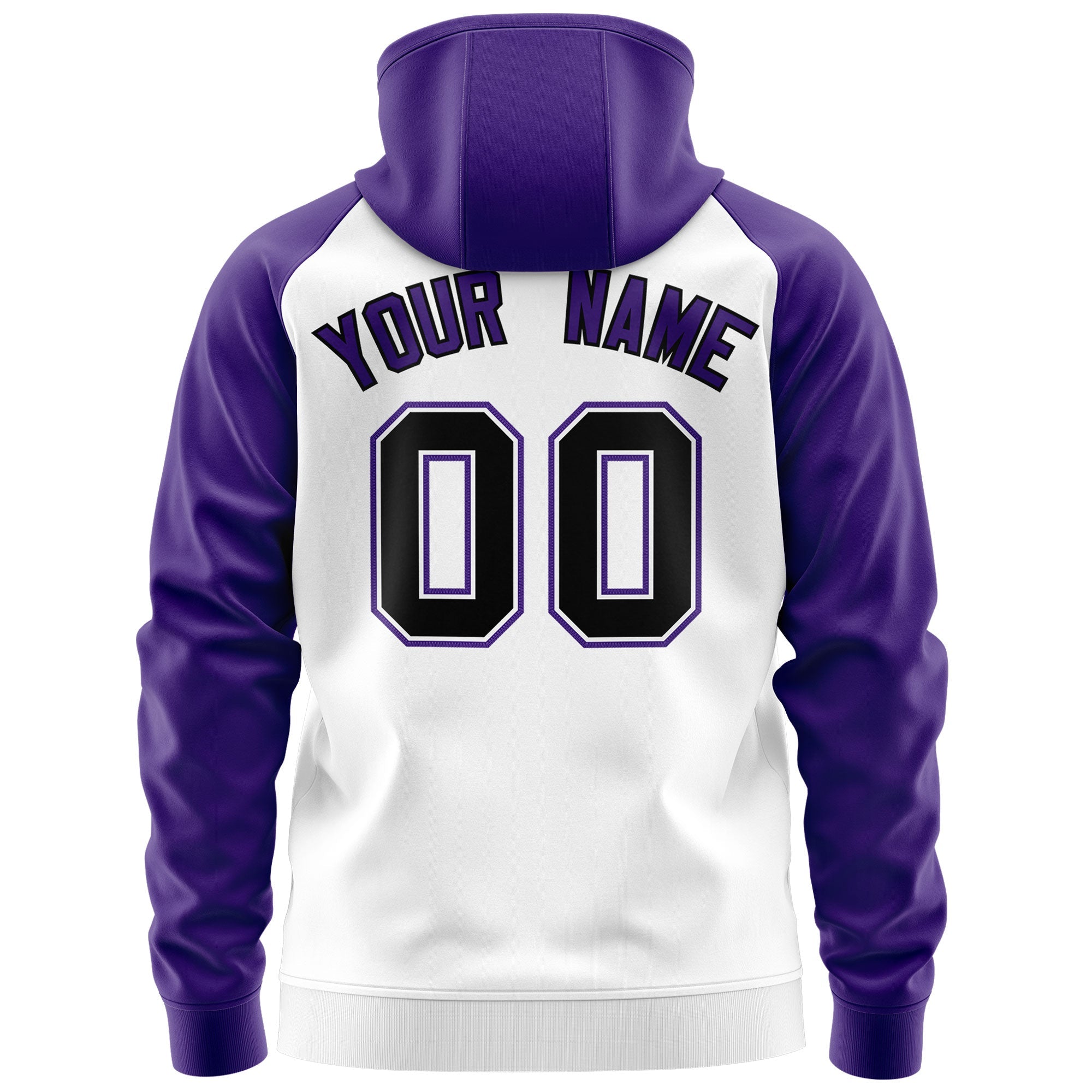 Custom Stitched White Black-Purple Raglan Sleeves Sports Full-Zip Sweatshirt Hoodie