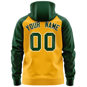 Custom Stitched Gold Green-White Raglan Sleeves Sports Full-Zip Sweatshirt Hoodie