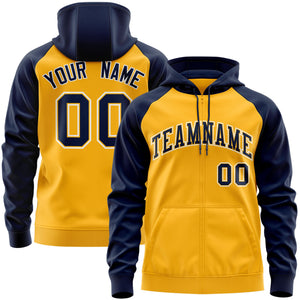 Custom Stitched Gold Navy-White Raglan Sleeves Sports Full-Zip Sweatshirt Hoodie