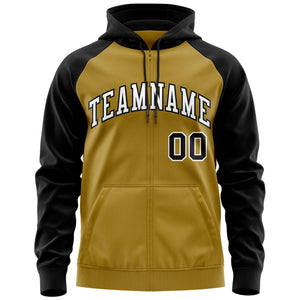 Custom Stitched Old Gold White-Black Raglan Sleeves Sports Full-Zip Sweatshirt Hoodie