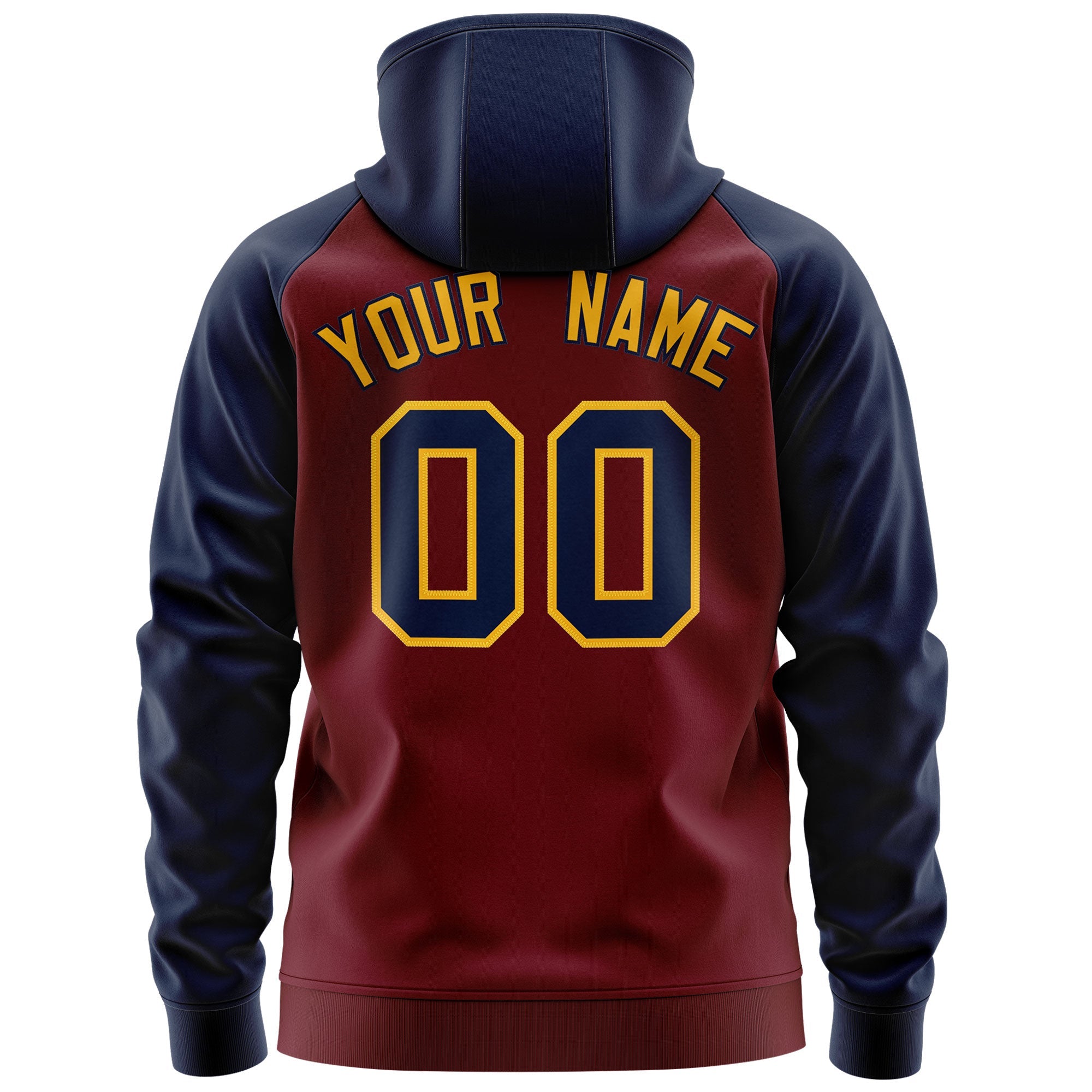 Custom Stitched Crimson Navy-Gold Raglan Sleeves Sports Full-Zip Sweatshirt Hoodie