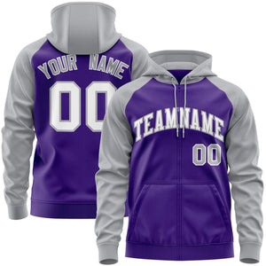 Custom Stitched Purple White-Gray Raglan Sleeves Sports Full-Zip Sweatshirt Hoodie