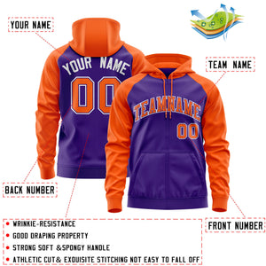 Custom Stitched Purple Orange Raglan Sleeves Sports Full-Zip Sweatshirt Hoodie