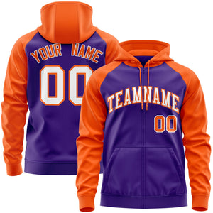 Custom Stitched Purple Orange Raglan Sleeves Sports Full-Zip Sweatshirt Hoodie