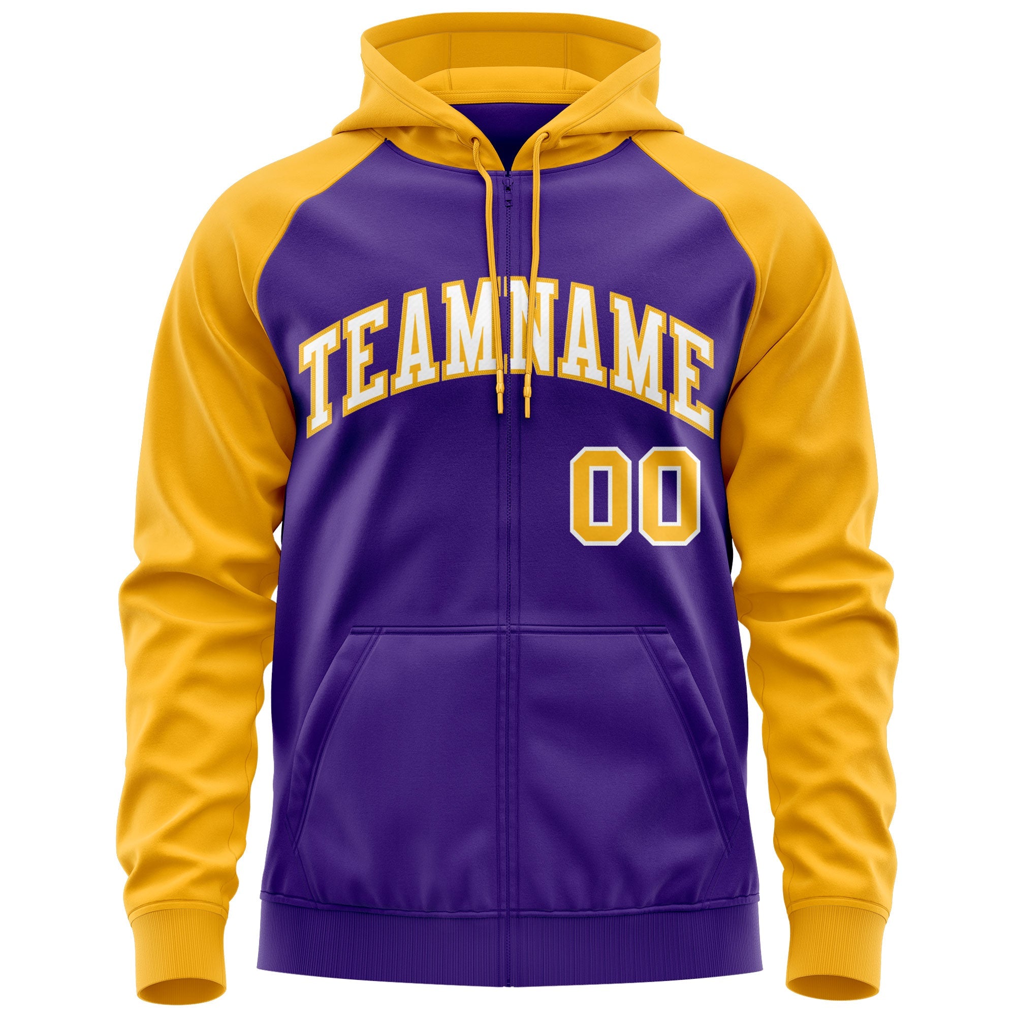 Custom Stitched Purple Gold Raglan Sleeves Sports Full-Zip Sweatshirt Hoodie