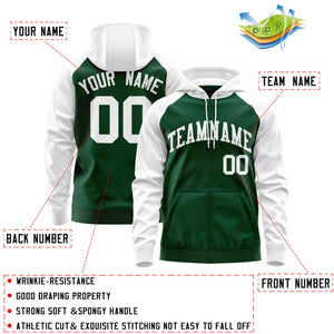 Custom Stitched Green White Raglan Sleeves Sports Full-Zip Sweatshirt Hoodie