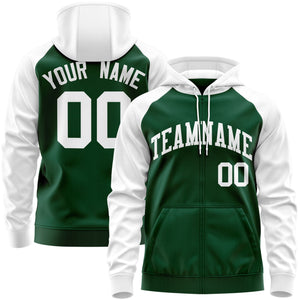 Custom Stitched Green White Raglan Sleeves Sports Full-Zip Sweatshirt Hoodie