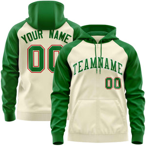 Custom Stitched Cream Kelly Green Raglan Sleeves Sports Full-Zip Sweatshirt Hoodie