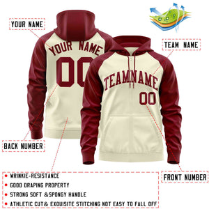 Custom Stitched Cream Crimson Raglan Sleeves Sports Full-Zip Sweatshirt Hoodie