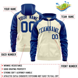 Custom Stitched Cream Royal Raglan Sleeves Sports Full-Zip Sweatshirt Hoodie