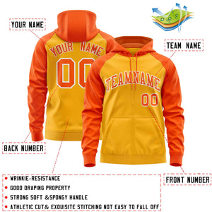 Custom Stitched Gold Orange Raglan Sleeves Sports Full-Zip Sweatshirt Hoodie