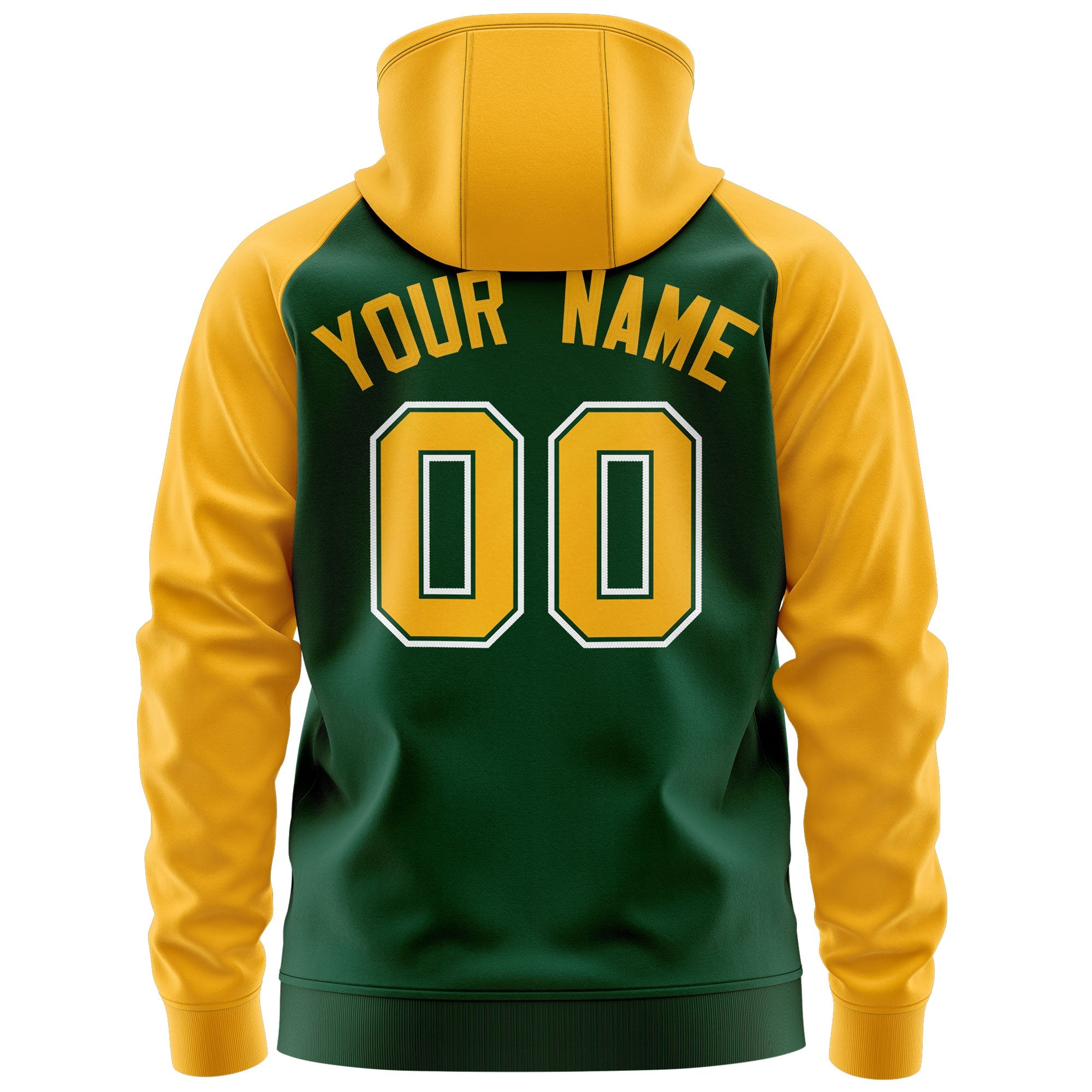 Custom Stitched Green Gold-White Raglan Sleeves Sports Full-Zip Sweatshirt Hoodie