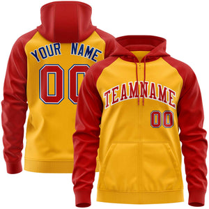 Custom Stitched Gold Red Raglan Sleeves Sports Full-Zip Sweatshirt Hoodie