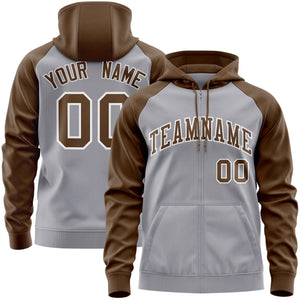 Custom Stitched Light Gray Light Brown Raglan Sleeves Sports Full-Zip Sweatshirt Hoodie