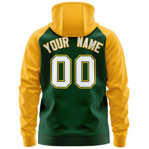 Custom Stitched Green White-Gold Raglan Sleeves Sports Full-Zip Sweatshirt Hoodie