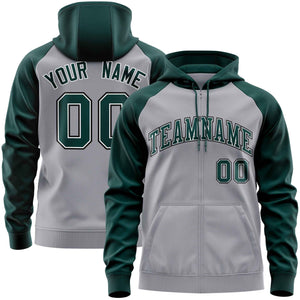 Custom Stitched Light Gray Midnight Green Raglan Sleeves Sports Full-Zip Sweatshirt Hoodie