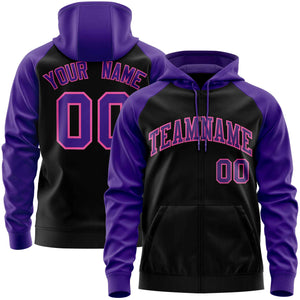 Custom Stitched Black Purple Raglan Sleeves Sports Full-Zip Sweatshirt Hoodie