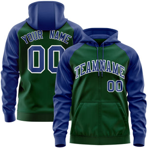 Custom Stitched Green Royal-White Raglan Sleeves Sports Full-Zip Sweatshirt Hoodie