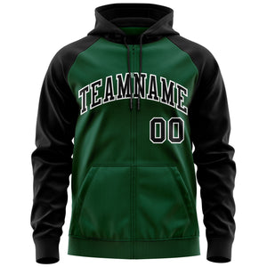 Custom Stitched Green Black-White Raglan Sleeves Sports Full-Zip Sweatshirt Hoodie