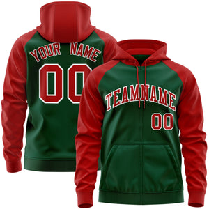 Custom Stitched Green Red-White Raglan Sleeves Sports Full-Zip Sweatshirt Hoodie