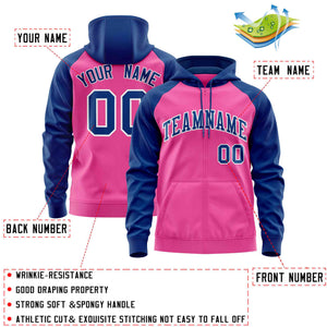 Custom Stitched Pink Royal Raglan Sleeves Sports Full-Zip Sweatshirt Hoodie