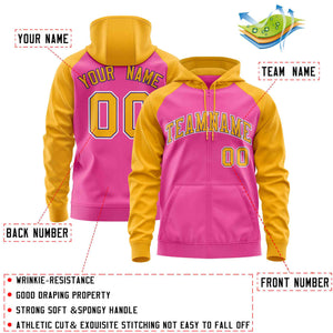 Custom Stitched Pink Gold Raglan Sleeves Sports Full-Zip Sweatshirt Hoodie