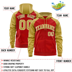 Custom Stitched Red Old Gold Raglan Sleeves Sports Full-Zip Sweatshirt Hoodie