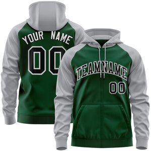 Custom Stitched Green Black-Gray Raglan Sleeves Sports Full-Zip Sweatshirt Hoodie