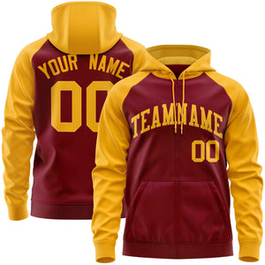 Custom Stitched Crimson Gold Raglan Sleeves Sports Full-Zip Sweatshirt Hoodie