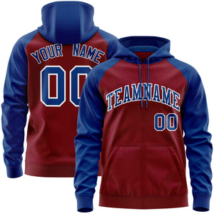 Custom Stitched Crimson Royal Raglan Sleeves Sports Full-Zip Sweatshirt Hoodie