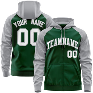 Custom Stitched Green White-Gray Raglan Sleeves Sports Full-Zip Sweatshirt Hoodie