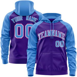 Custom Stitched Purple Powder Blue Raglan Sleeves Sports Full-Zip Sweatshirt Hoodie