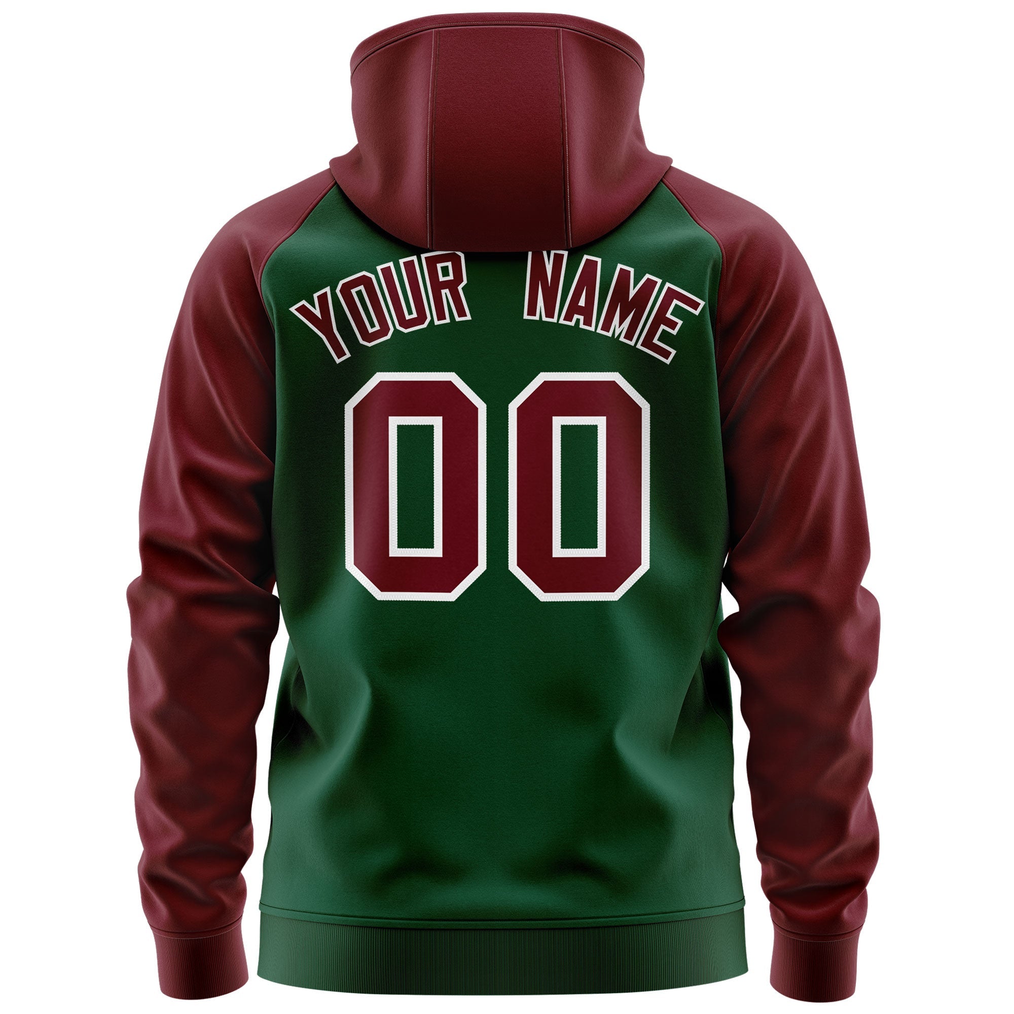 Custom Stitched Green Crimson-White Raglan Sleeves Sports Full-Zip Sweatshirt Hoodie