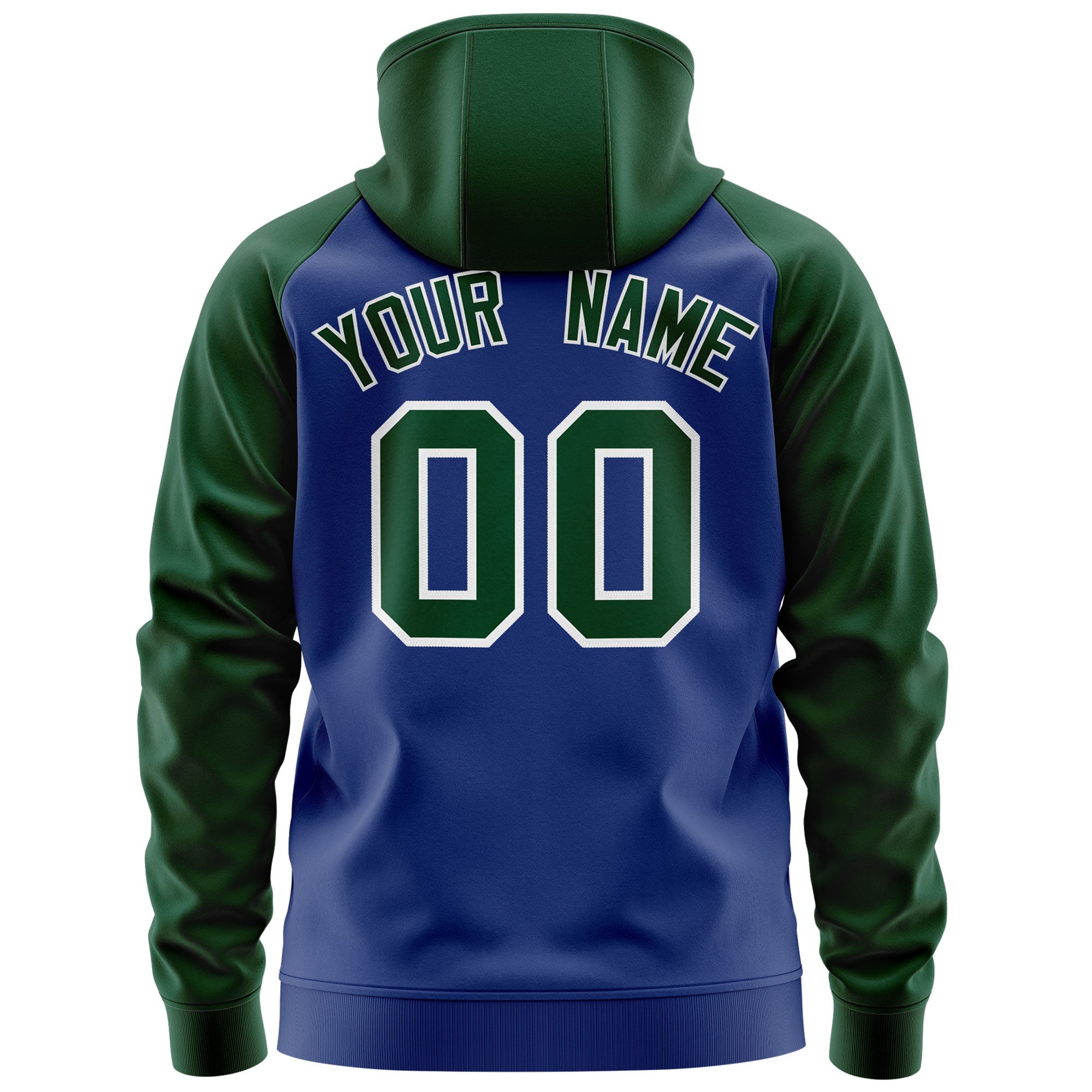 Custom Stitched Royal Green-White Raglan Sleeves Sports Full-Zip Sweatshirt Hoodie