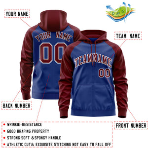 Custom Stitched Royal Crimson-White Raglan Sleeves Sports Full-Zip Sweatshirt Hoodie